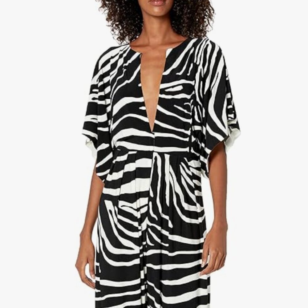 Norma Kamali Rectangle Jog Jumpsuit in Lg Zebra Print Size L/40